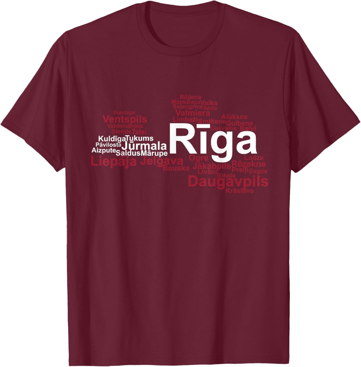 Latvia Flag Towns, Latvia Pride, Latvia Outline, Latvia T-Shirt - T-Shirt | Maroon