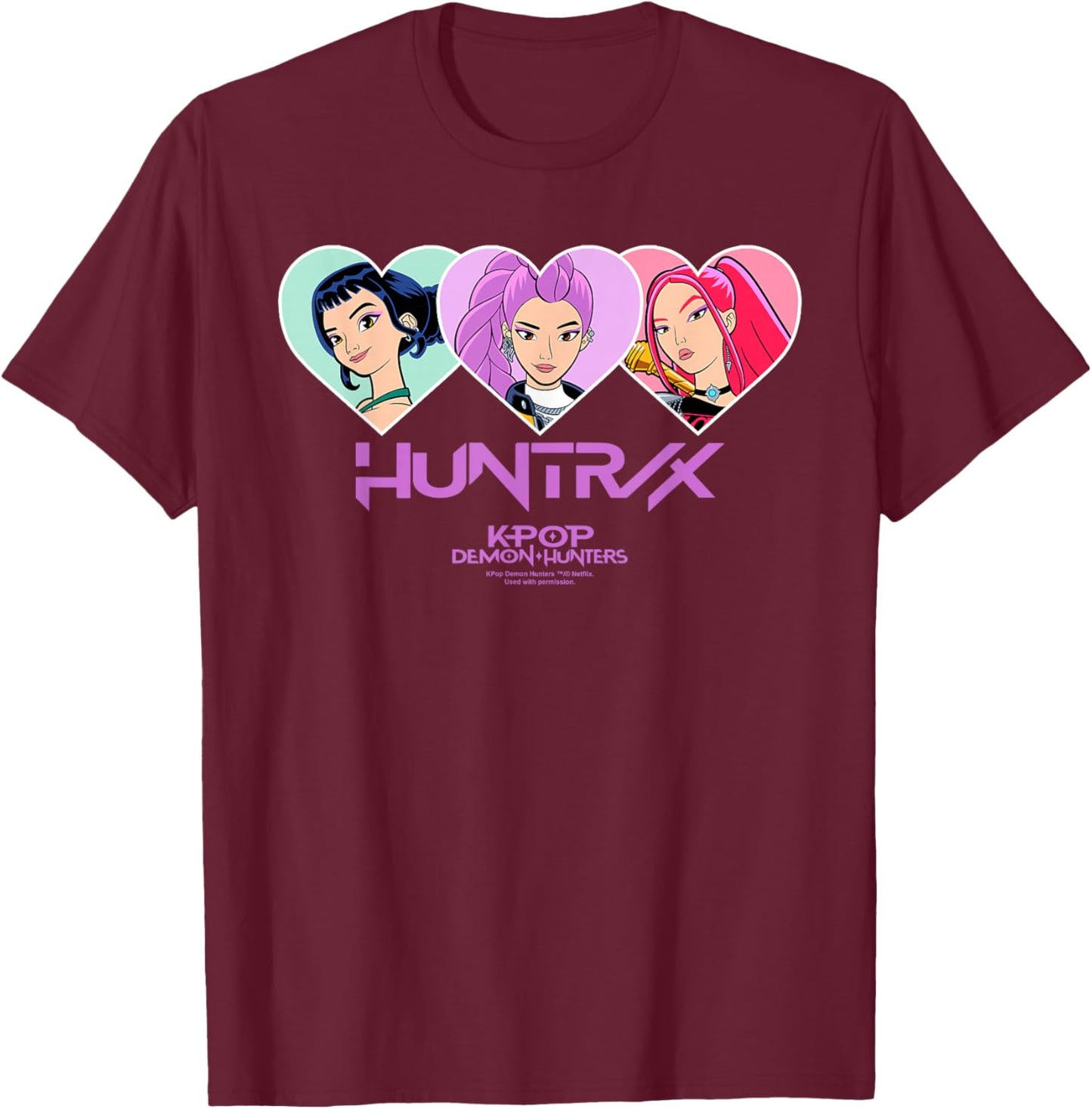 Kpop Demon Hunters Huntrix Hearts T-Shirt - T-Shirt | Maroon