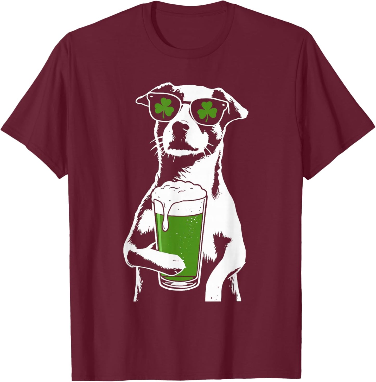 Dog Beer St Patty's Shamrock Funny St. Patrick's Day T-Shirt - T-Shirt | Maroon