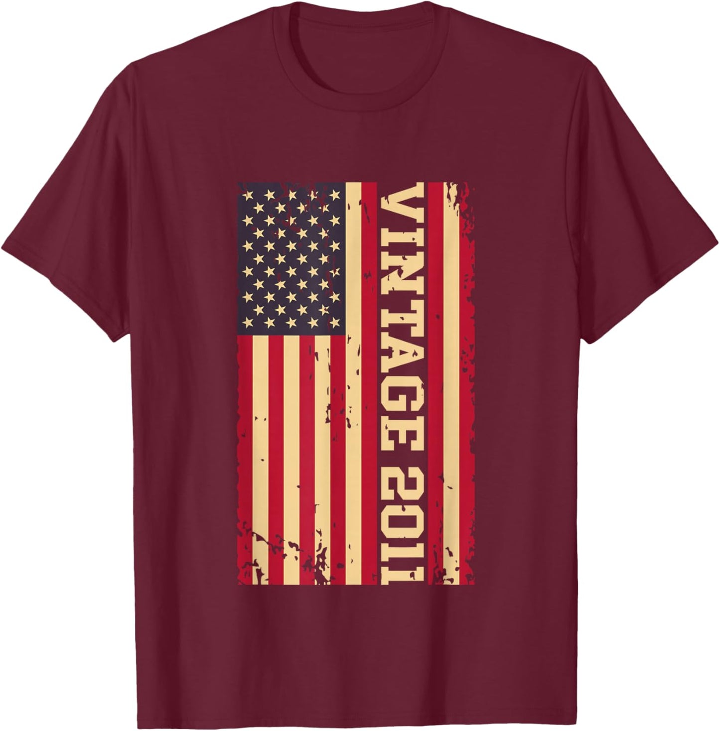 2011 Vintage 15th Birthday 15 Years Old American USA Flag T-Shirt - T-Shirt | Maroon