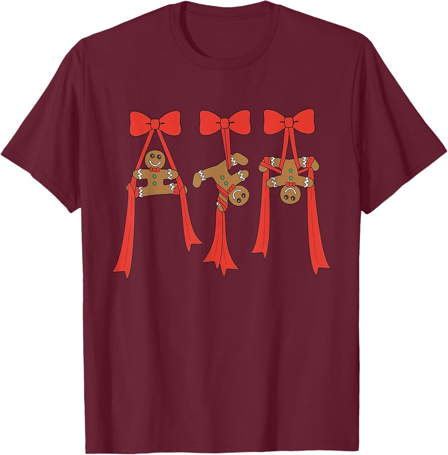Gingerbread Man Christmas Candy Cane Aerial Silks Athletic T-Shirt - T-Shirt | Maroon