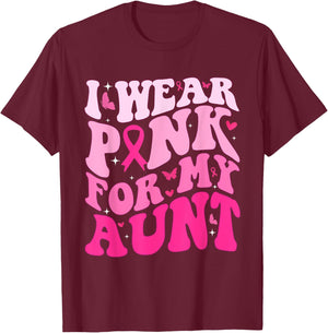 Breast Cancer For Groovy Era Wear Pink For My Aunt T-Shirt - T-Shirt | Maroon