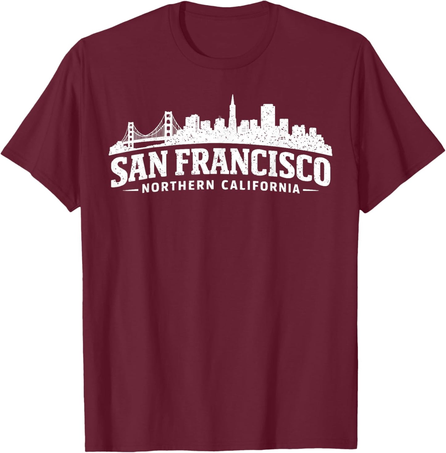 Souvenir de la Ligne d'horizon du Golden Gate Bridge de San Francisco T-Shirt - T-Shirt | Maroon