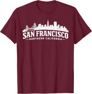 Souvenir de la Ligne d'horizon du Golden Gate Bridge de San Francisco T-Shirt - T-Shirt | Maroon