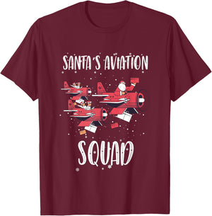 Aviation Technician Santa Pilot Holiday Christmas Airplane T-Shirt - T-Shirt | Maroon