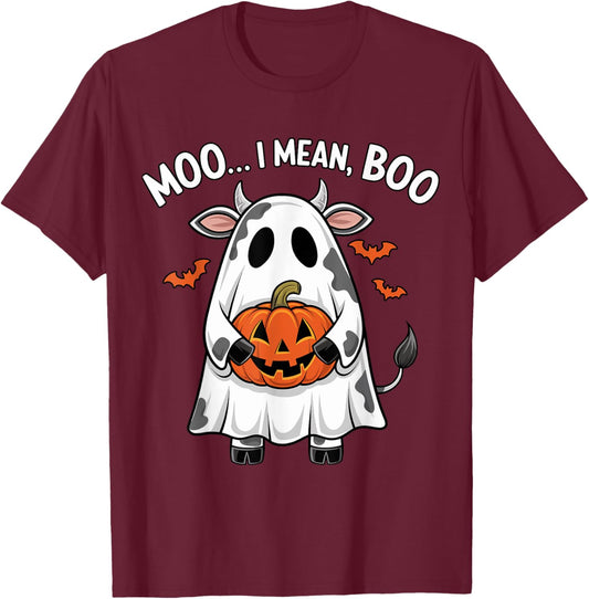 Ghost Cow Moo I Mean Boo Halloween Funny Highlands Cow Lover T-Shirt - T-Shirt | Maroon