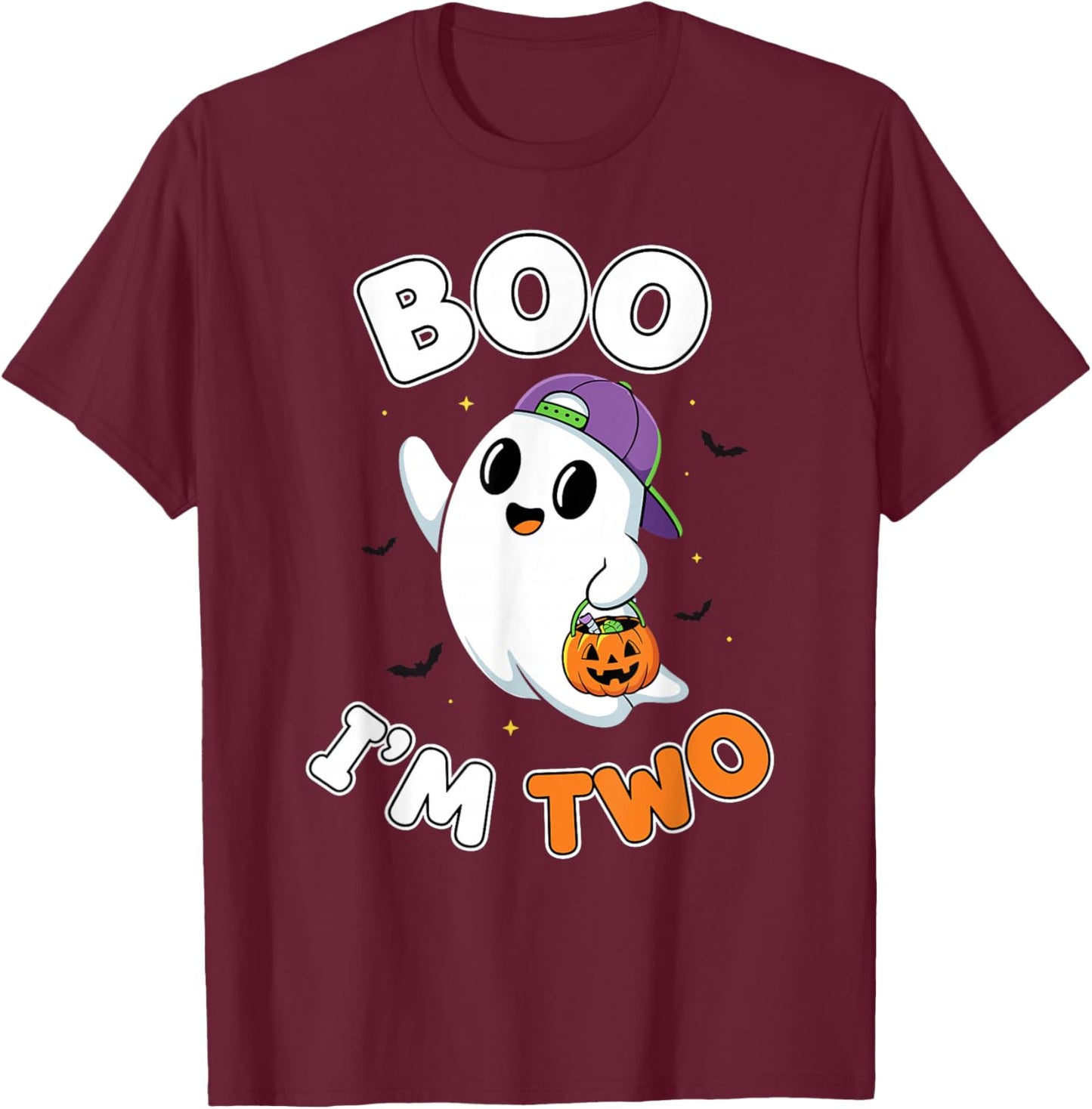Boo I'm Two Cute Ghost Halloween 2nd Birthday Toddler T-Shirt - T-Shirt | Maroon