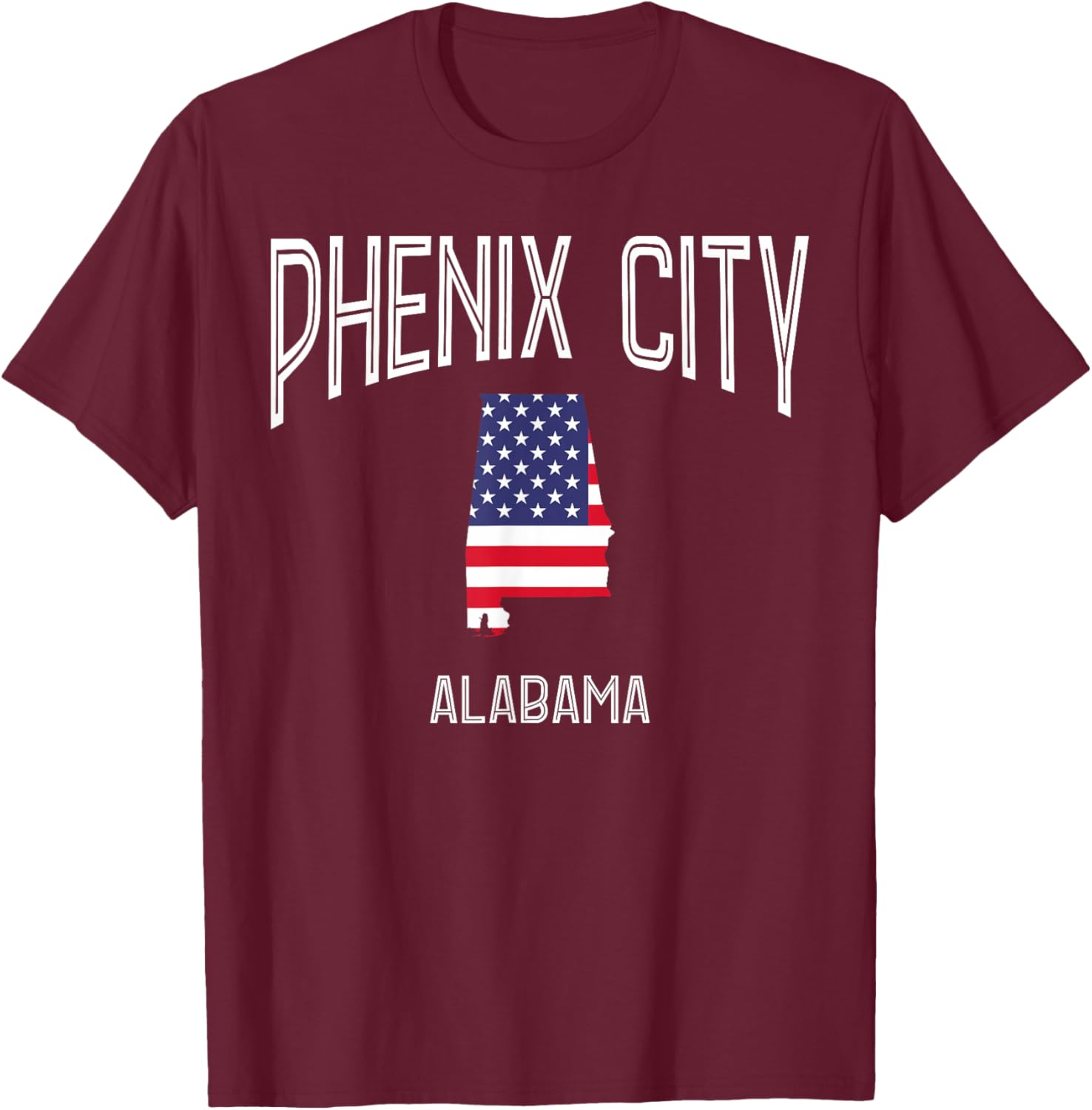 Phenix City Alabama AL Throwback Vintage USA Flag T-Shirt - T-Shirt | Maroon