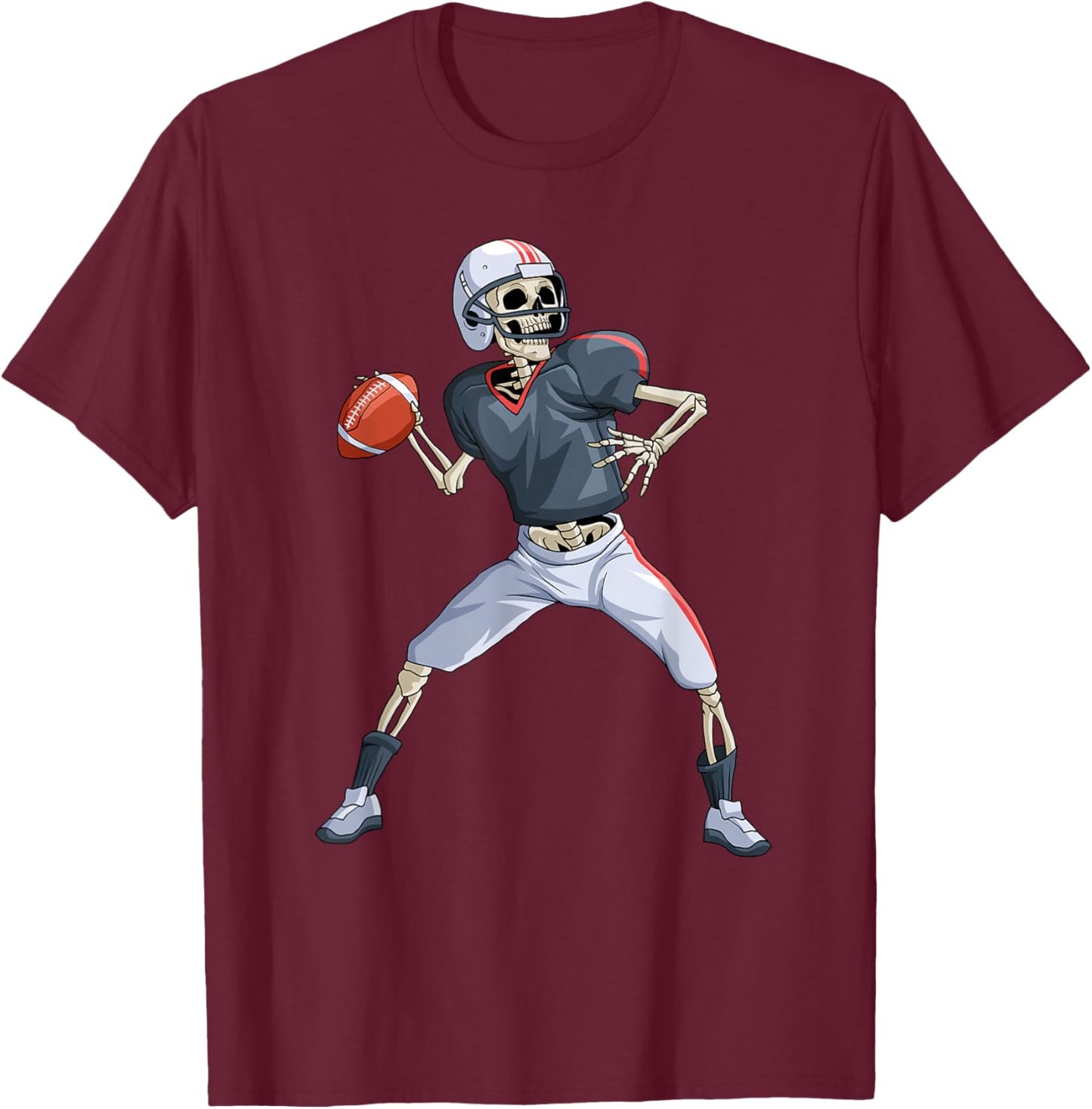American Football Skeleton Quarterback Halloween Football T-Shirt - T-Shirt | Maroon