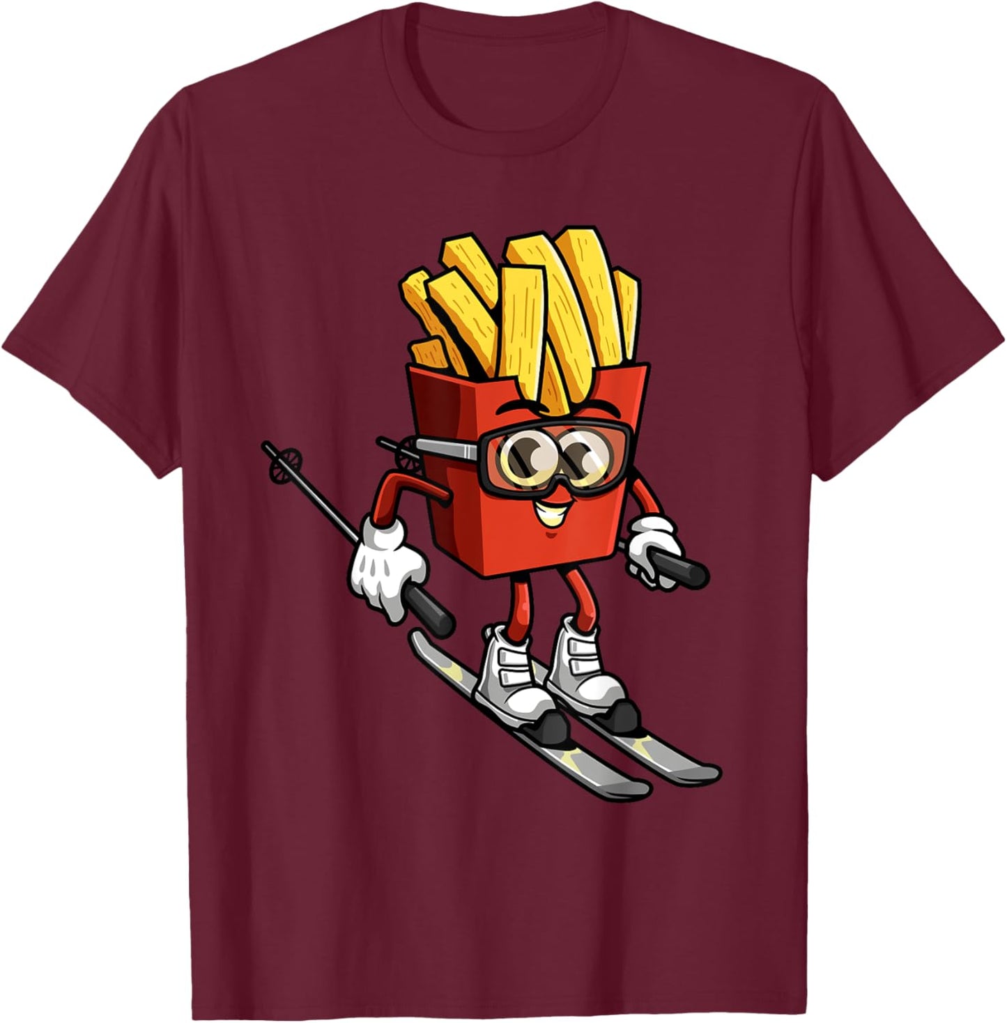 Funny French Fry Ski Potato Fries Skiing Instructor Outfit T-Shirt - T-Shirt | Maroon
