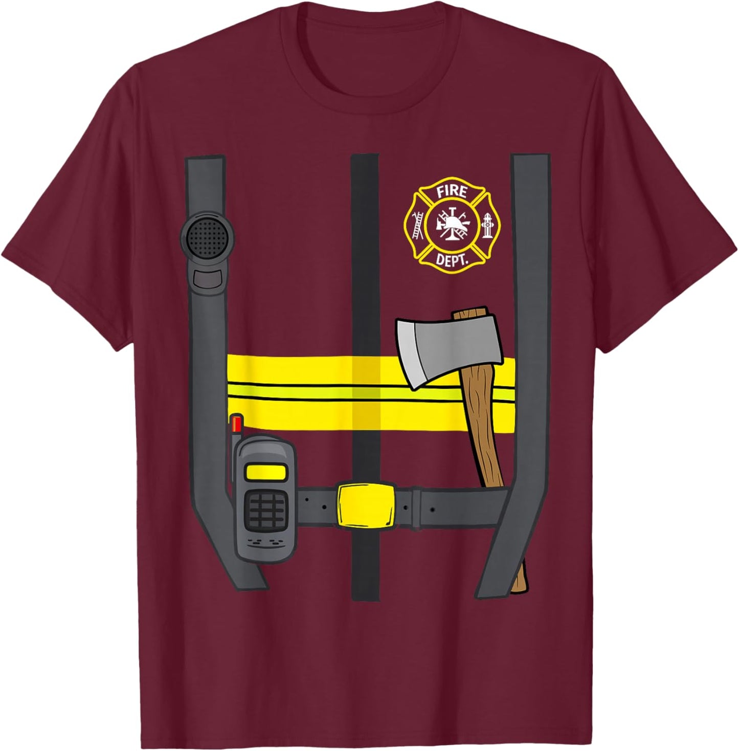 Firefighter Costume Halloween Uniform T-Shirt - T-Shirt | Maroon