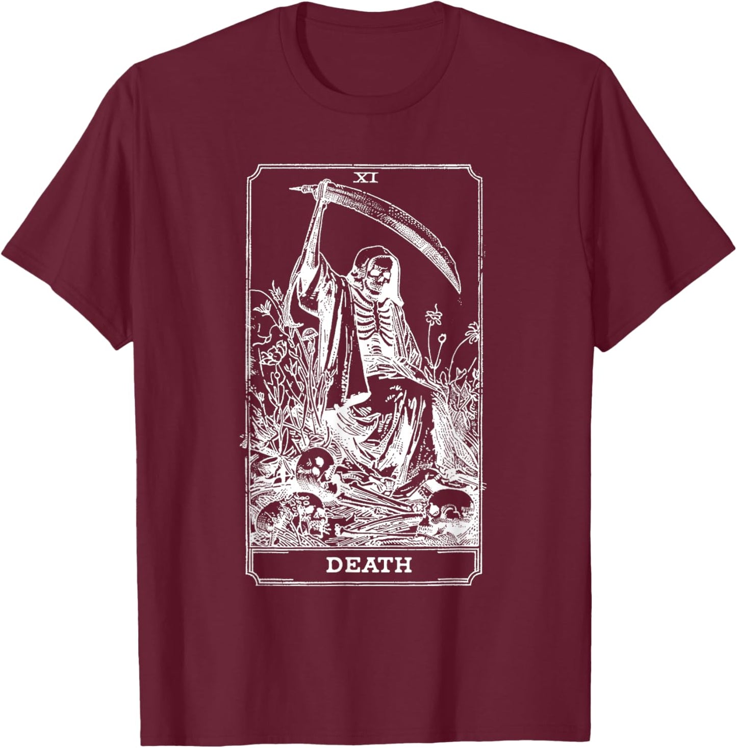 Death Tarot Card Skull Vintage Dead Reaper Grim Black Gothic T-Shirt - T-Shirt | Maroon