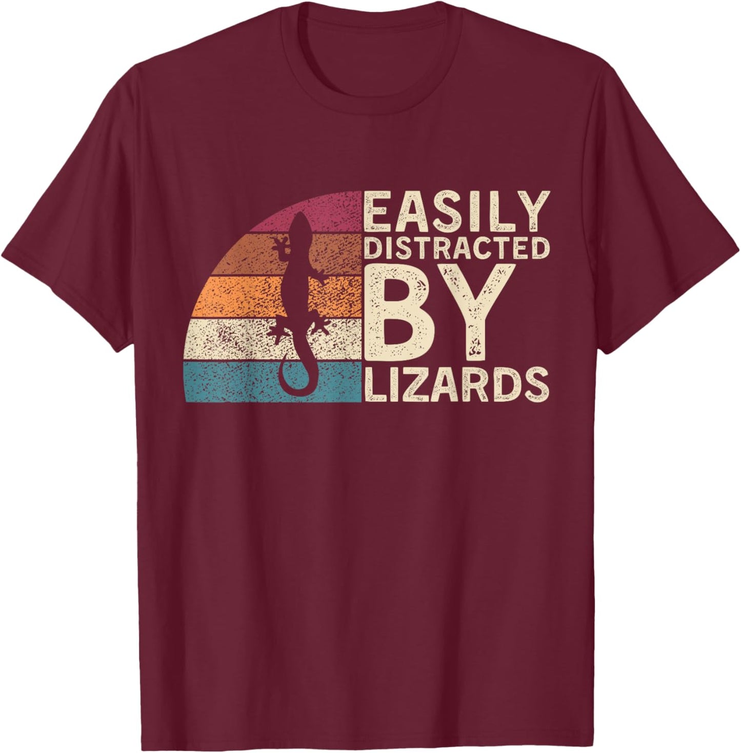 Retro Vintage Easily Distracted By Lizards Reptile Funny T-Shirt - T-Shirt | Maroon