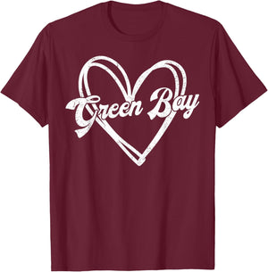 Green Bay Heart Women Girl Kid T-Shirt - T-Shirt | Maroon