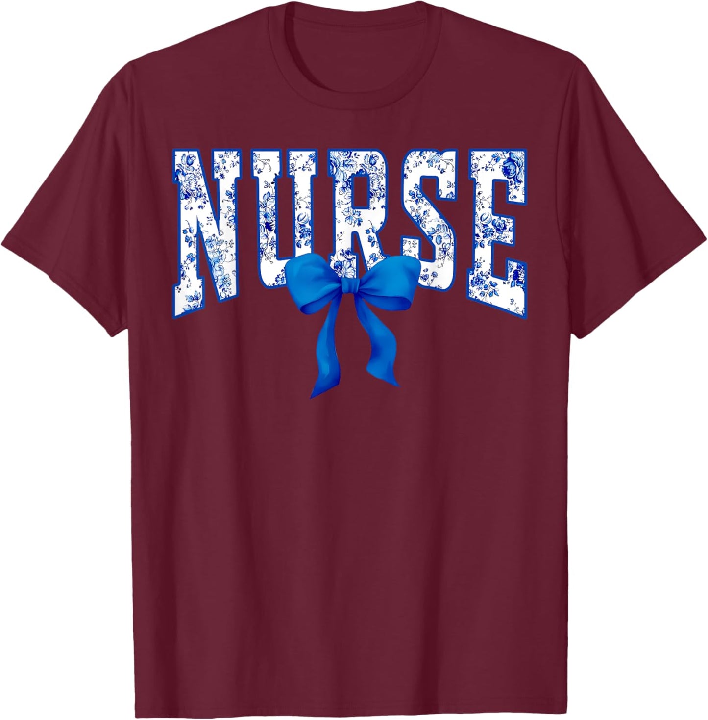 Toile De Jouy Nurse Coquette Bow Nurse Floral T-Shirt - T-Shirt | Maroon