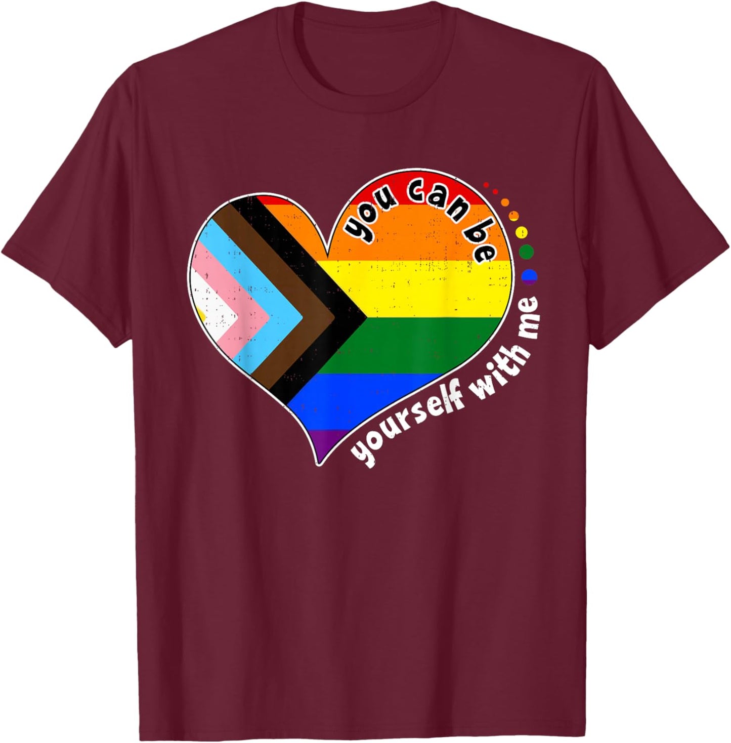 Be Yourself Proud LGBTQ Ally Pride Equality Rainbow Heart T-Shirt - T-Shirt | Maroon