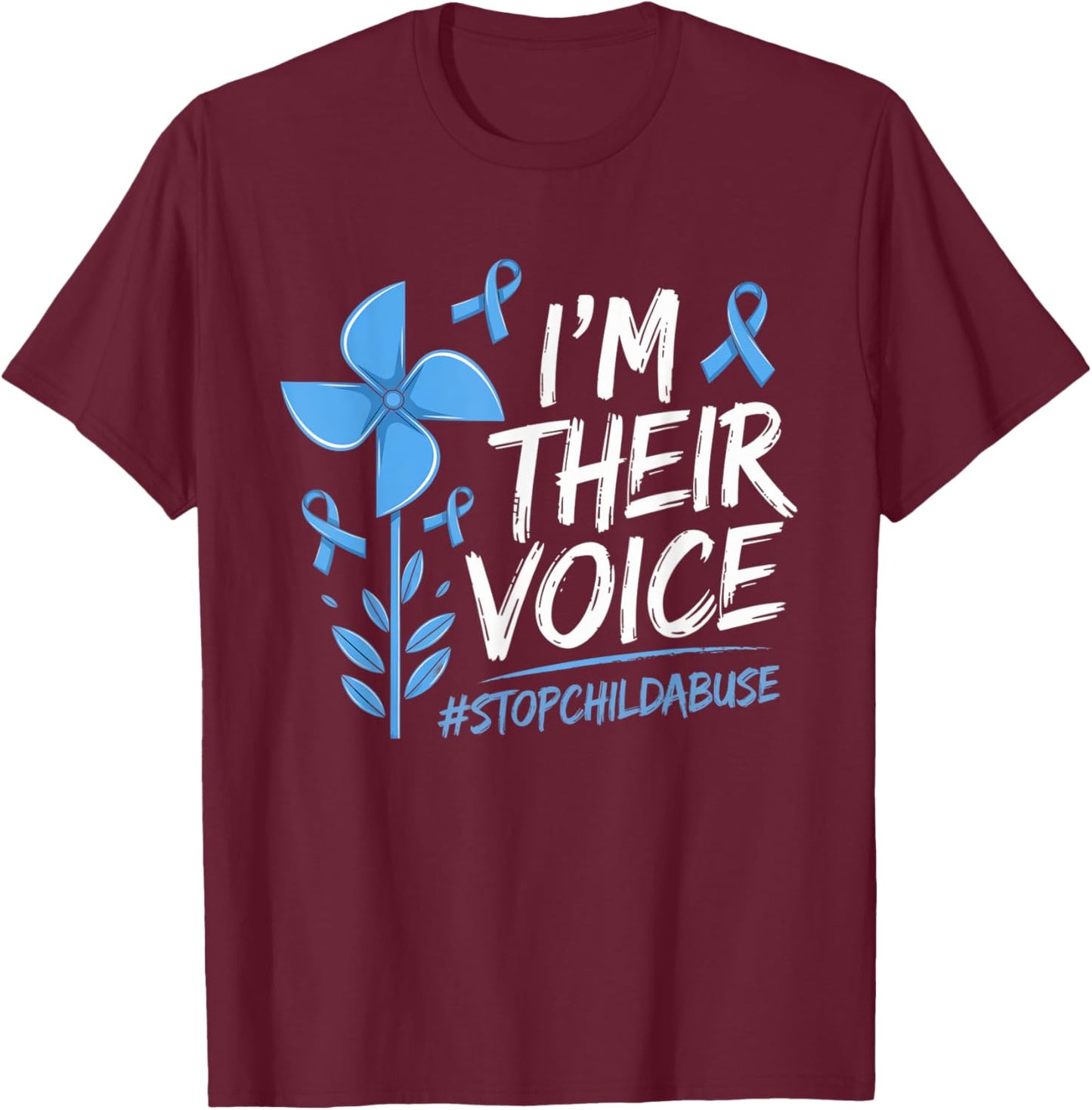 Child Abuse Prevention Awareness I'm Their Voice Pinwheel T-Shirt - T-Shirt | Maroon