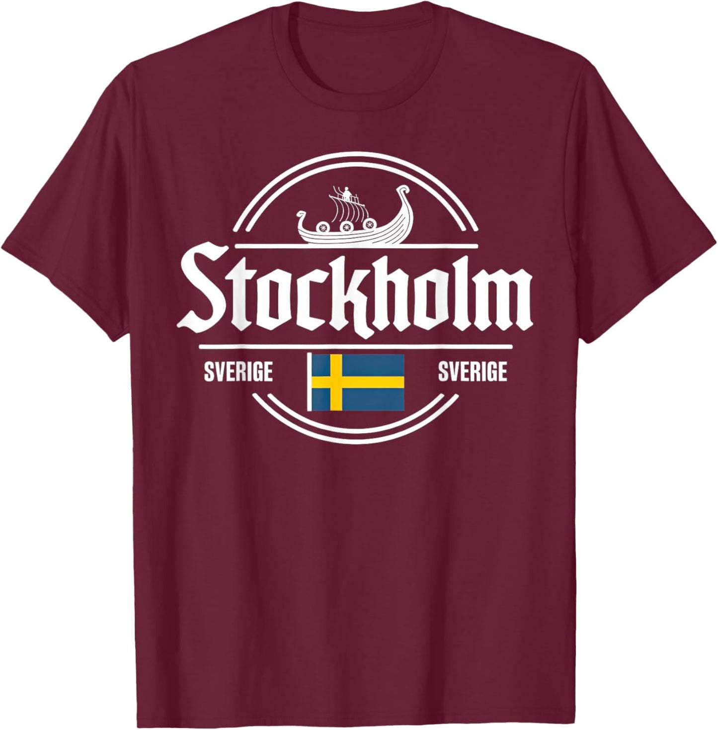 Stockholm Sverige Sweden City Viking Flag T-Shirt - T-Shirt | Maroon