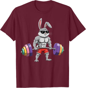 Easter Day Workout Deadlift Bunny Easter Gym Men Women T-Shirt - T-Shirt | Maroon