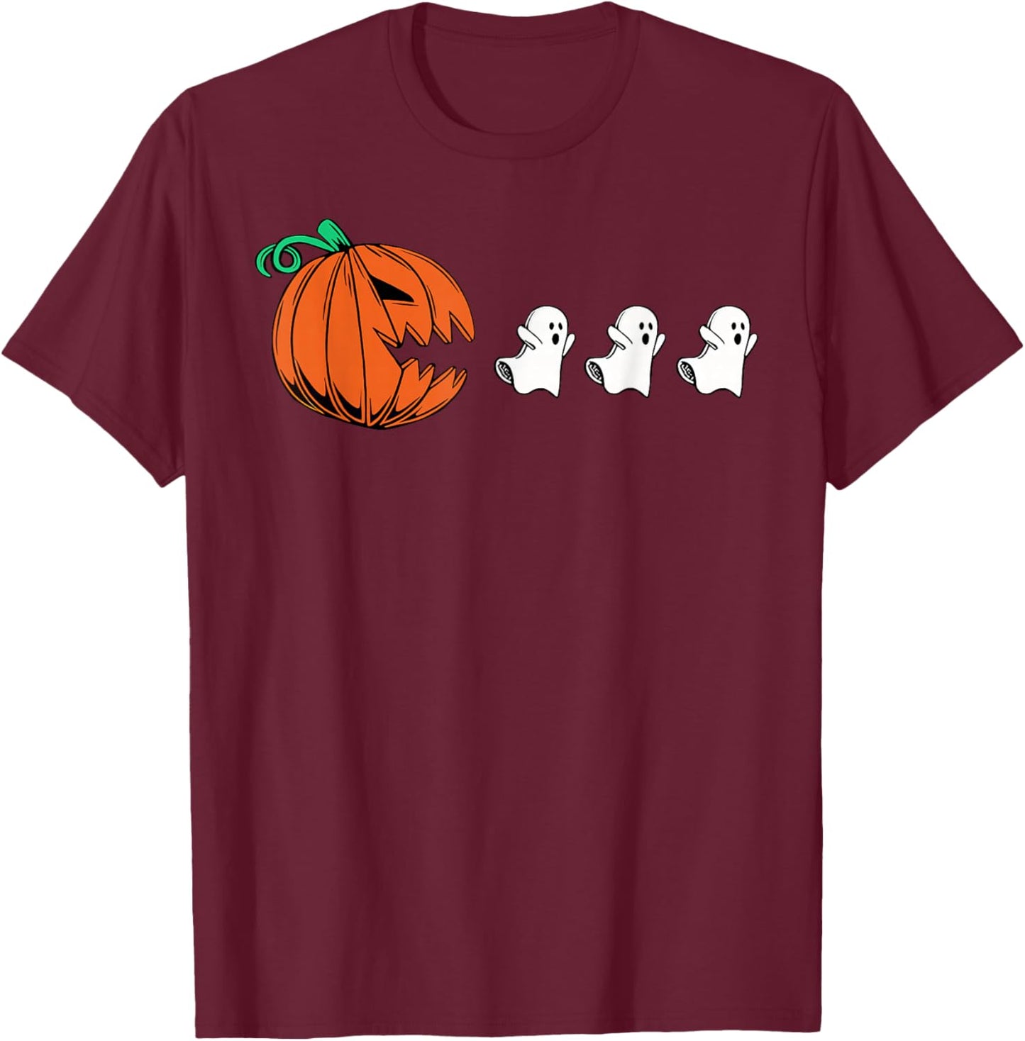 Funny Gamer Gaming Pumpkin Eating Ghost Halloween Costume T-Shirt - T-Shirt | Maroon