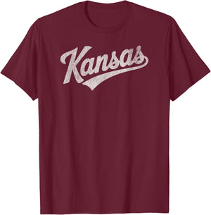 Throwback Vintage Kansas Distressed Print T-Shirt - T-Shirt | Maroon