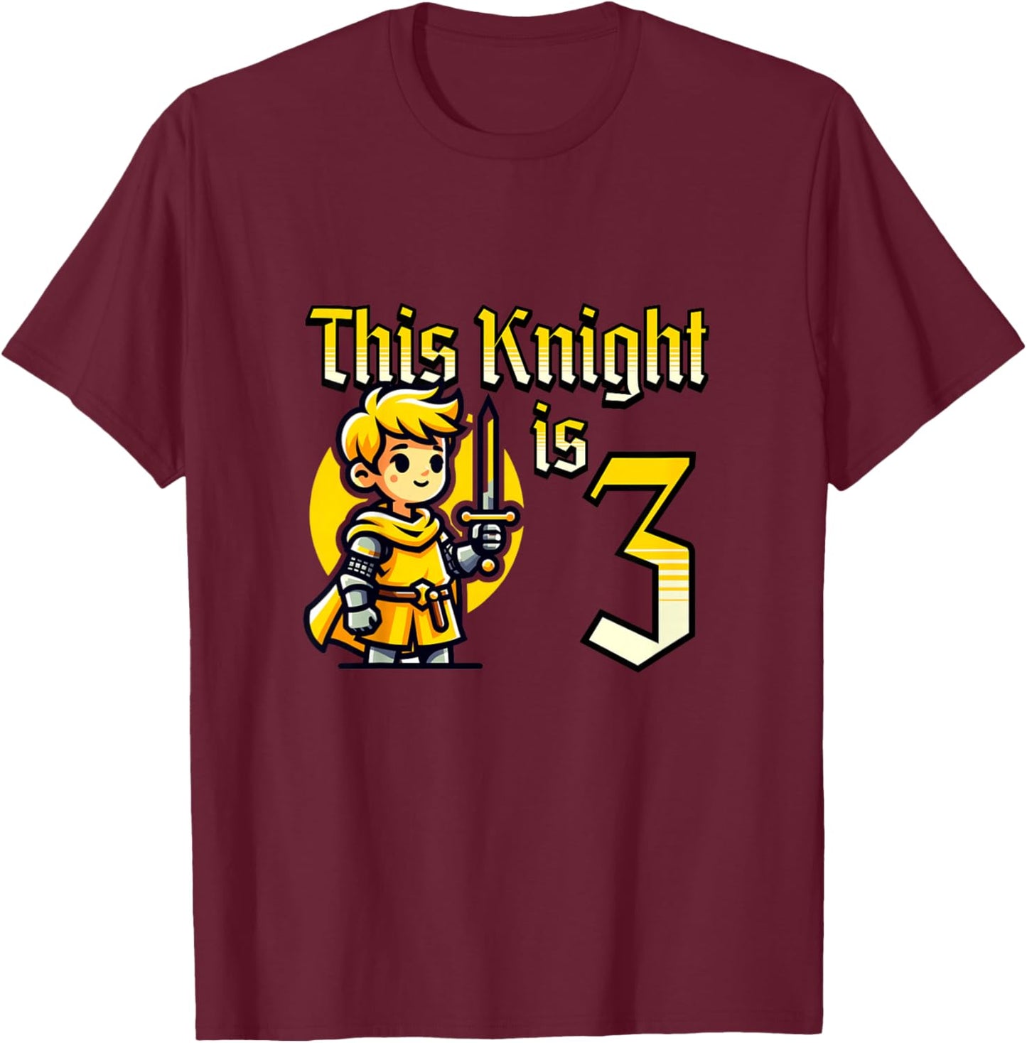 Kids Medieval Knight Sword 3 Year Old 3rd Birthday Boy T-Shirt - T-Shirt | Maroon
