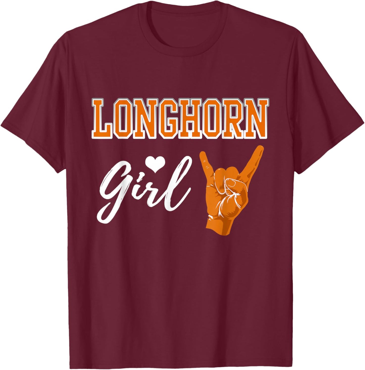 Longhorn Girl Heart Souvenir Gift T-Shirt - T-Shirt | Maroon