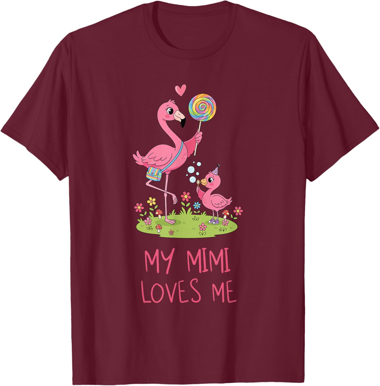Cute Baby & Grandma Flamingo My Mimi Loves Me T-Shirt - T-Shirt | Maroon