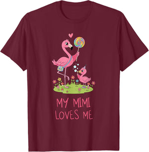 Cute Baby & Grandma Flamingo My Mimi Loves Me T-Shirt - T-Shirt | Maroon