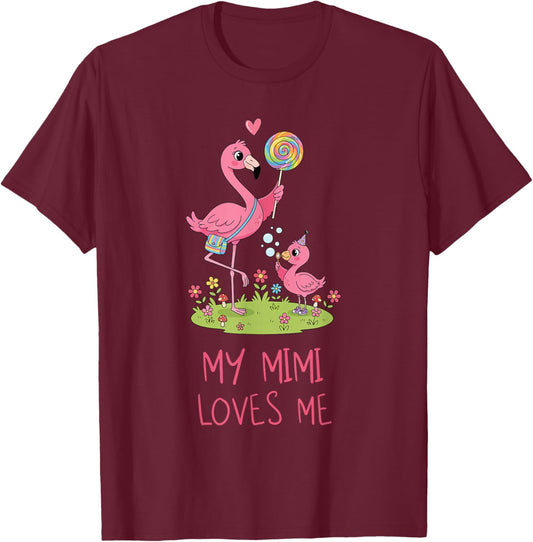 Cute Baby & Grandma Flamingo My Mimi Loves Me T-Shirt - T-Shirt | Maroon