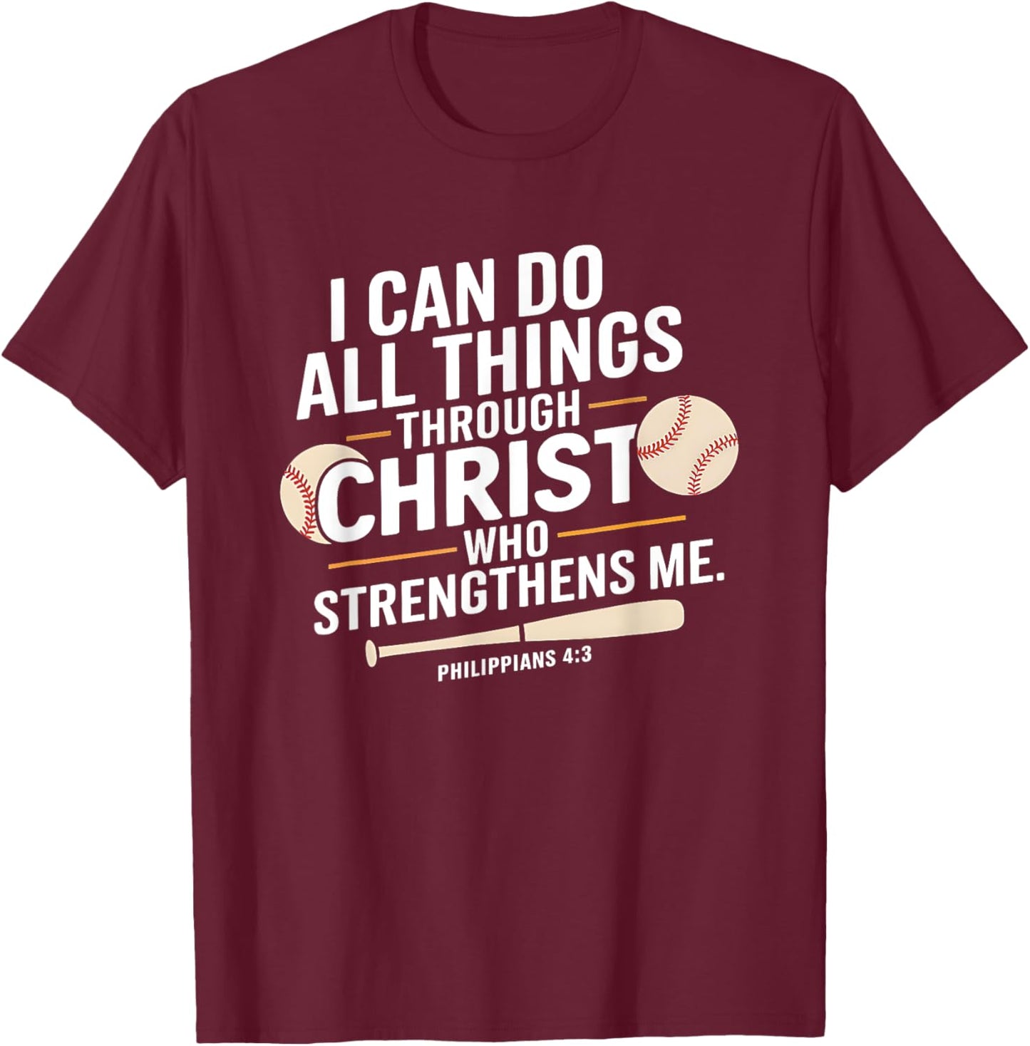Christian Baseball Bible Verse Sports Faith Design T-Shirt - T-Shirt | Maroon