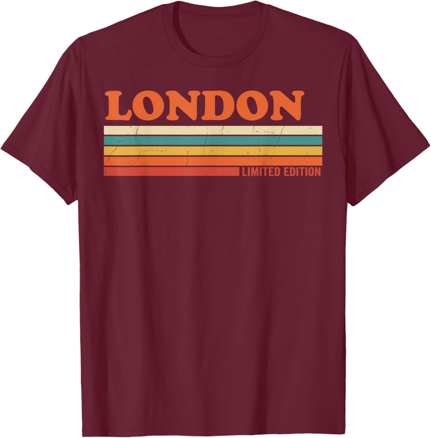 London Retro Personalized First Name Vintage Stripes T-Shirt - T-Shirt | Maroon