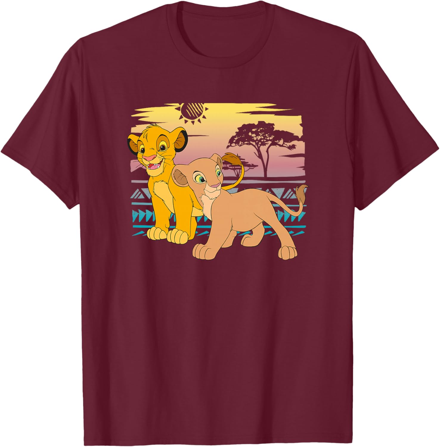 Disney Le Roi Lion Young Simba Nala 90s haut de gamme T-Shirt - T-Shirt | Maroon