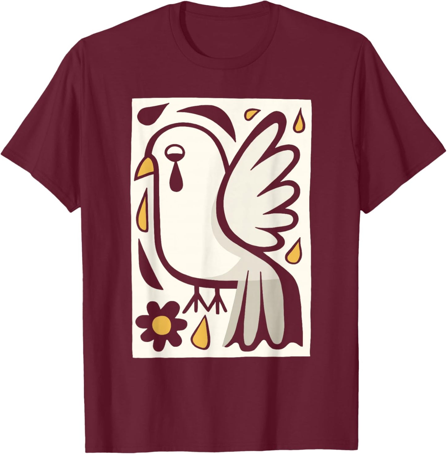 Peace Dove Crying Bird Minimalist Symbolic Art Design T-Shirt - T-Shirt | Maroon