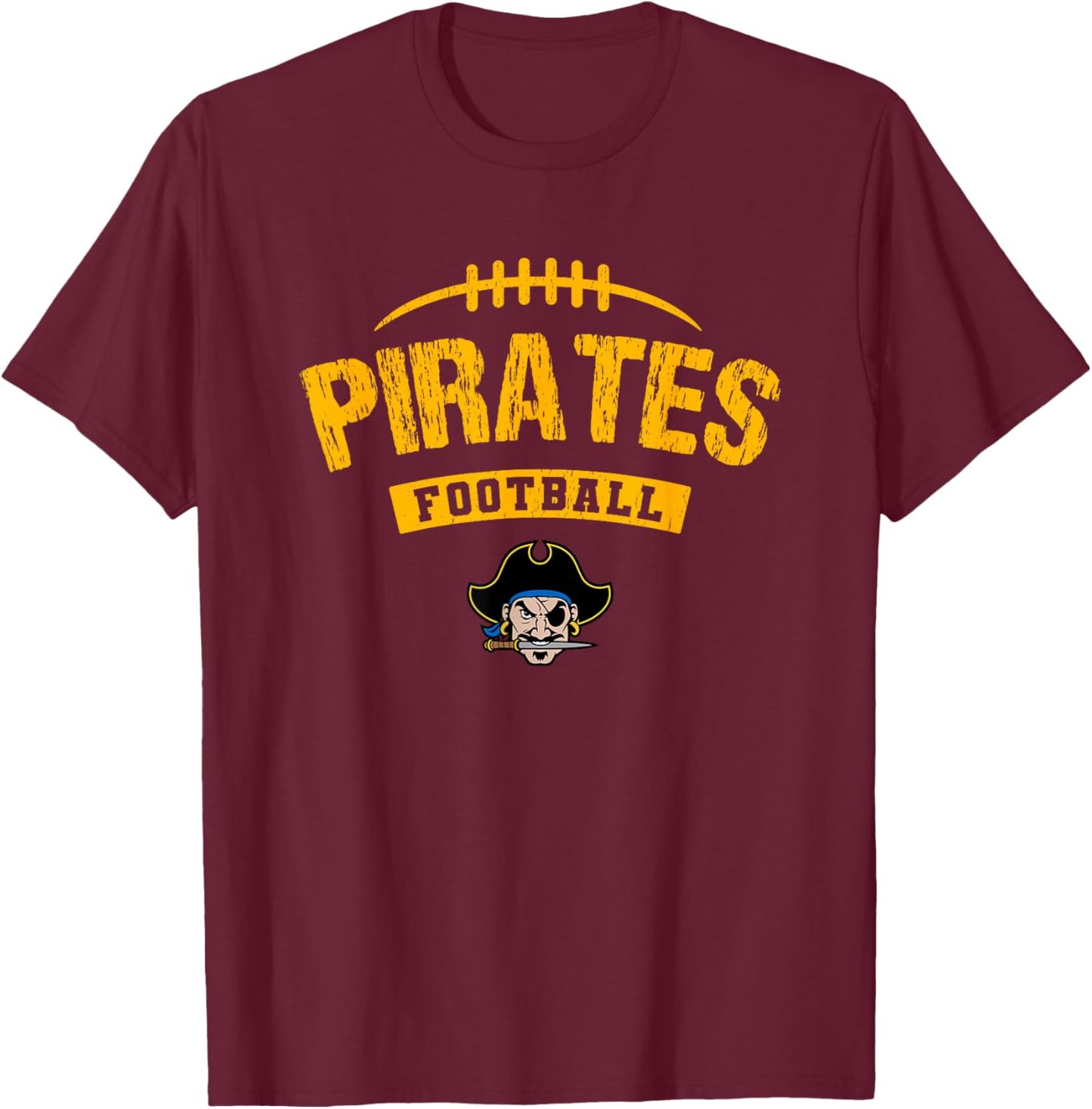 Fernandina Beach Pirates Logo Football Distressed HS T-Shirt - T-Shirt | Maroon