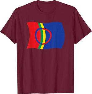 Gewellte Flagge der Sami Lappland Sapmi Norwegen T-Shirt - T-Shirt | Maroon