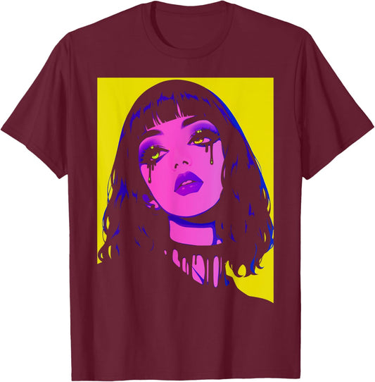 Cybergoth Cybercore Grunge Punk Goth Girl Alt Anime Manga T-Shirt - T-Shirt | Maroon