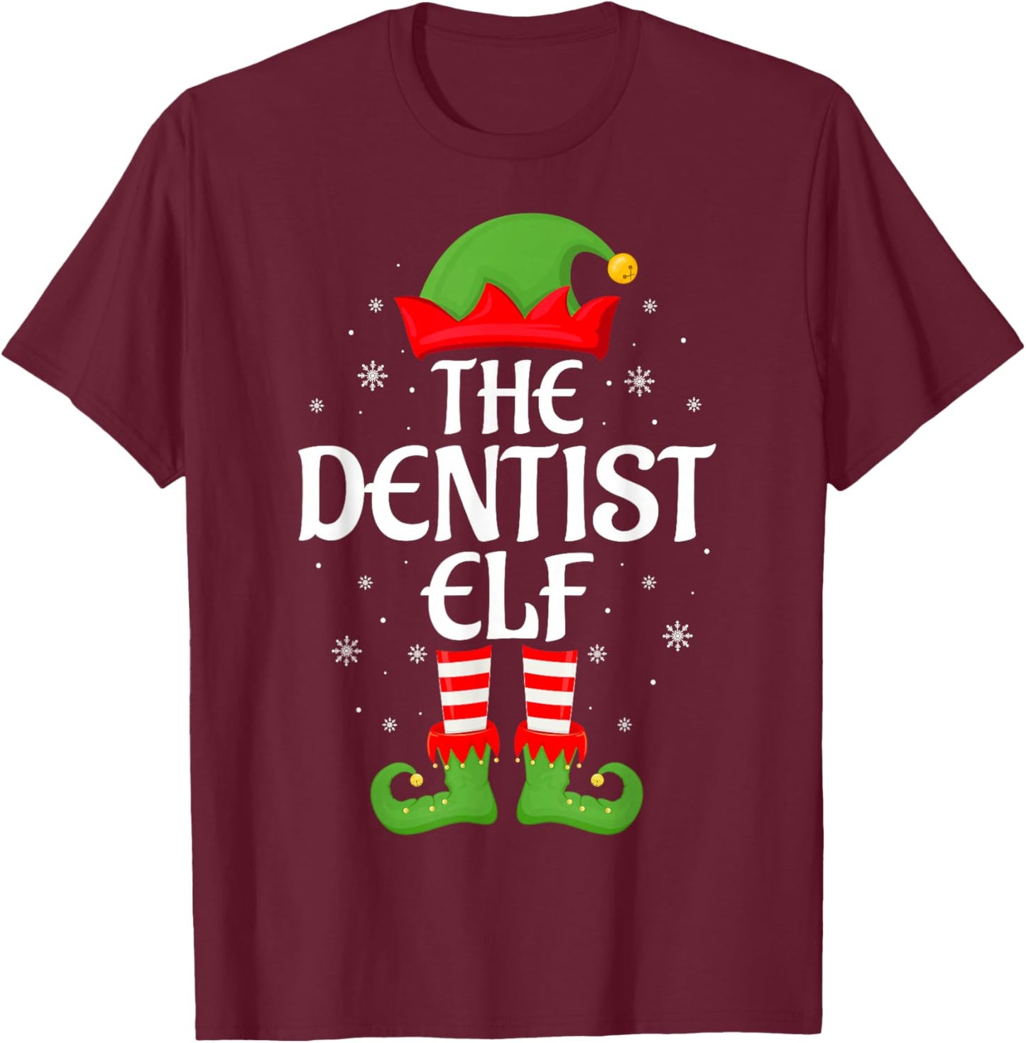 Dentist Elf Xmas Family Matching Elf Squad Christmas T-Shirt - T-Shirt | Maroon