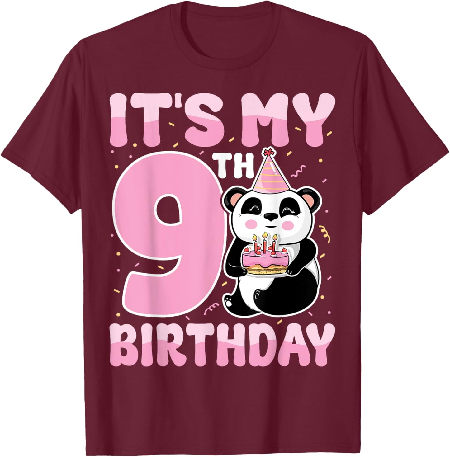 It's My 9th Birthday Cute Animal Panda Lover 9 Years Old T-Shirt - T-Shirt | Maroon