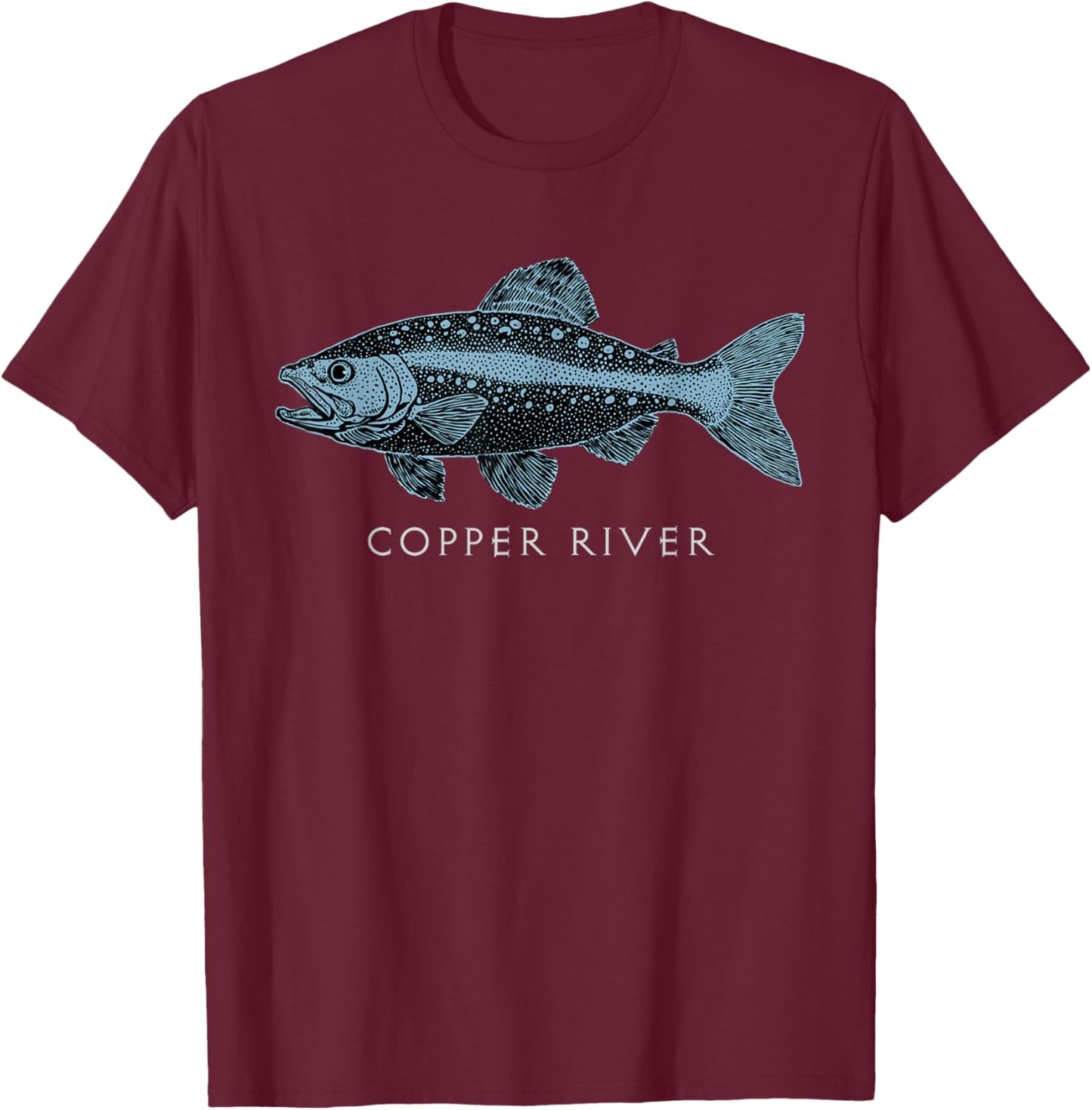 Copper River Salmon Alaska Fish Art Fishing Trip Design T-Shirt - T-Shirt | Maroon