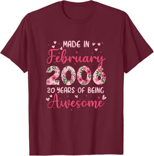 February 2006 Cool 20th Birthday Gift Girls T-Shirt - T-Shirt | Maroon