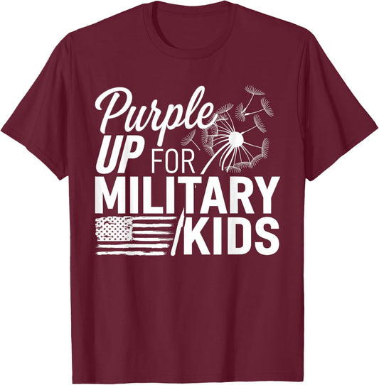 Purple Up for Military Kids Dandelion Military Child Month T-Shirt - T-Shirt | Maroon