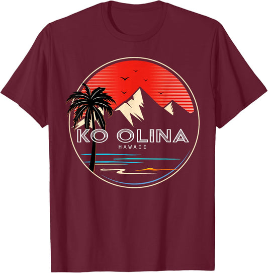 Retro Hawaii Ko Olina Wave Surfing T-Shirt - T-Shirt | Maroon