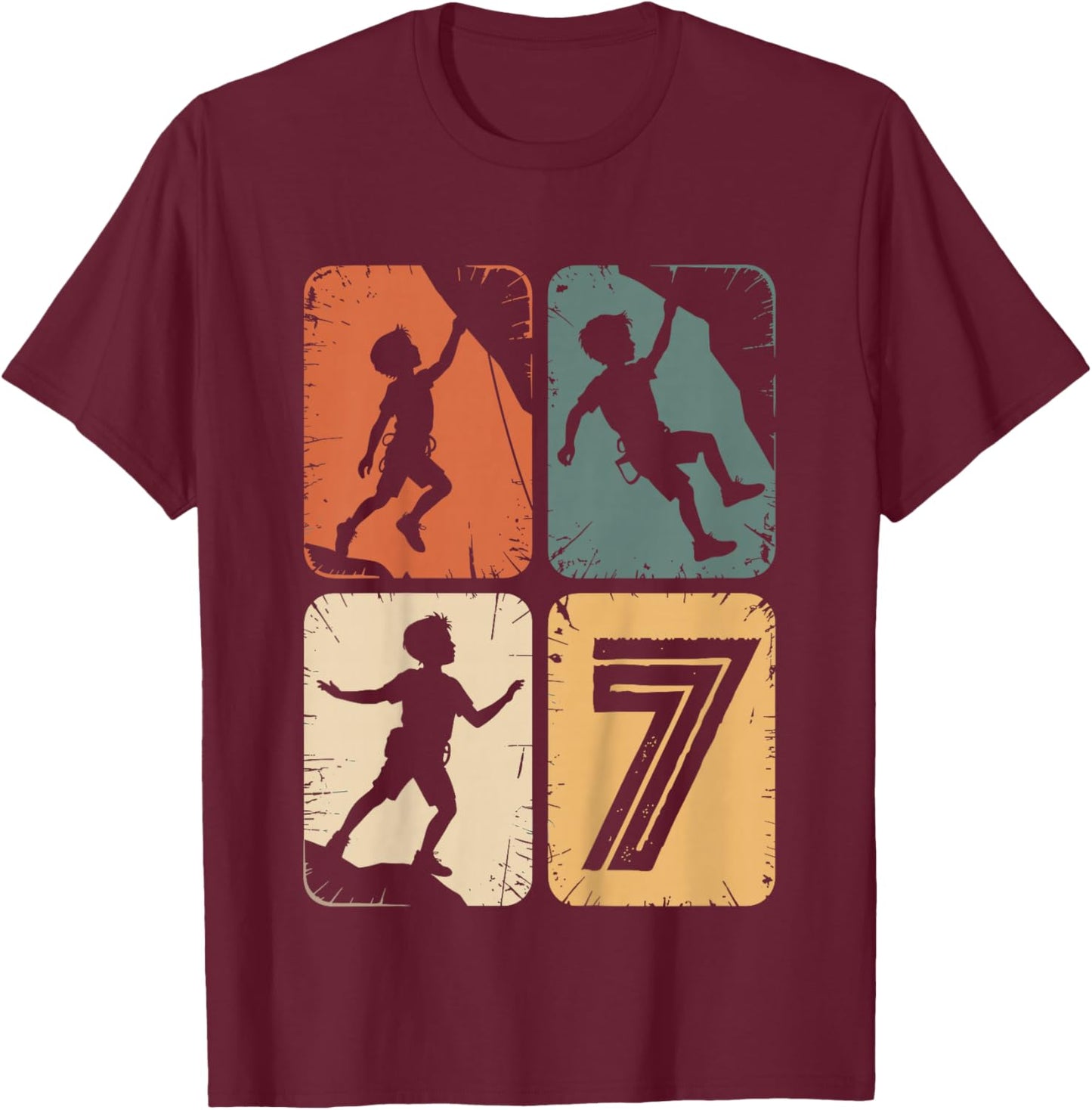7. Geburtstag Junge Mädchen Klettern Bouldern Kletterer T-Shirt - T-Shirt | Maroon