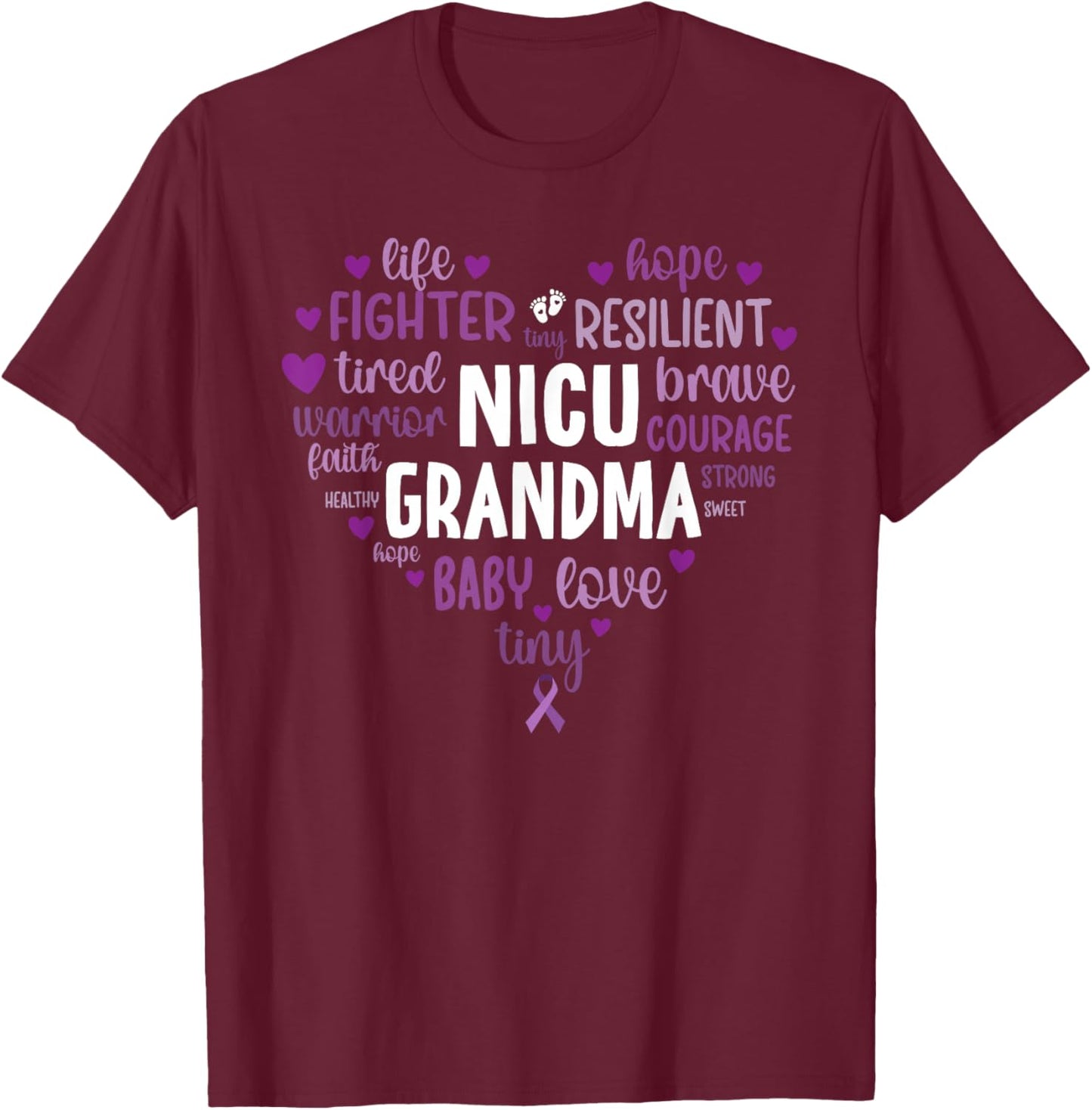 NICU Grandma Heart Micro Preemie Baby Grandmother T-Shirt - T-Shirt | Maroon