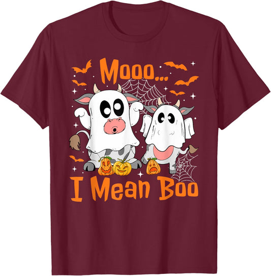 Cute Ghost Cow Moo I Mean Boo Halloween Funny Cow Lover T-Shirt - T-Shirt | Maroon