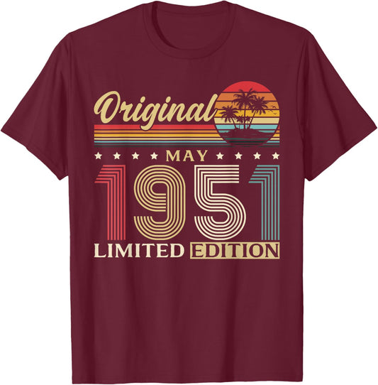 75 Ans Anniversaire Homme Cadeau Mai 1951 Vintage T-Shirt - T-Shirt | Maroon