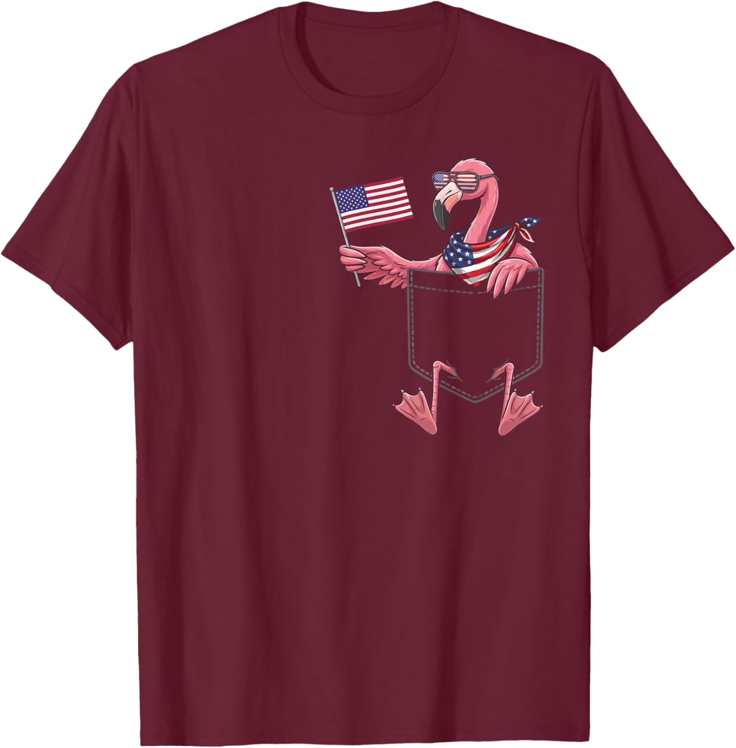 Flamingo Pocket Patriotic American Flag 4th of July USA T-Shirt - T-Shirt | Maroon