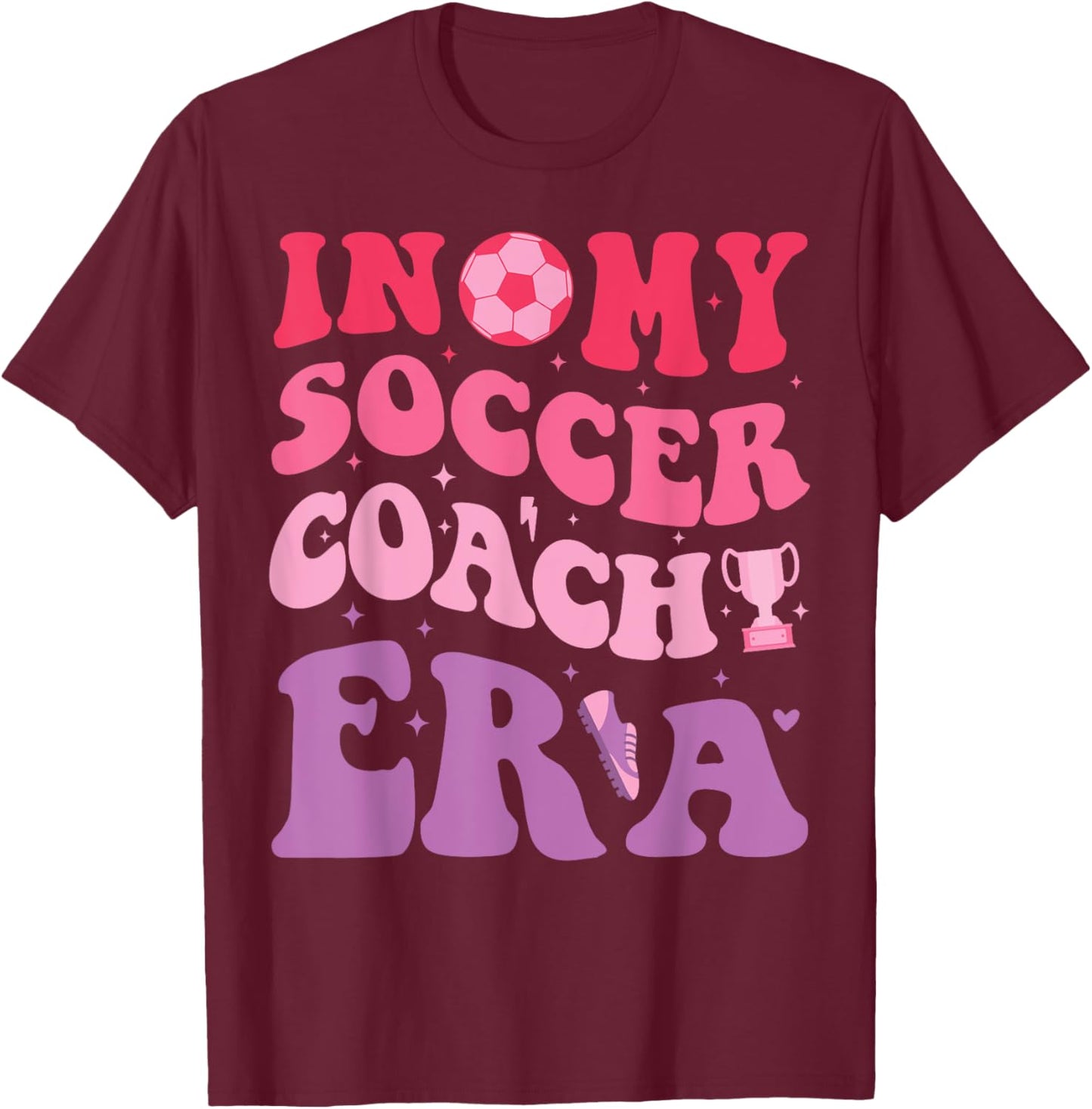 Groovy Retro In My Soccer Coach Era Design Soccer Coach T-Shirt - T-Shirt | Maroon