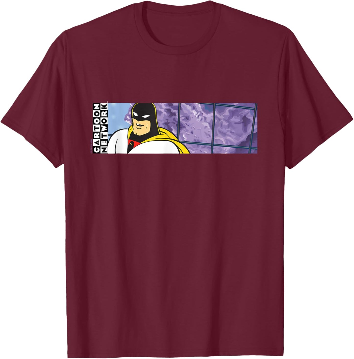 Space Ghost Panoramic Desk Scene Funny Cartoon Network T-Shirt - T-Shirt | Maroon